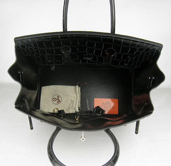 High Quality Fake Hermes Birkin 35CM Crocodile Veins Leather Bag Black 6089 - Click Image to Close